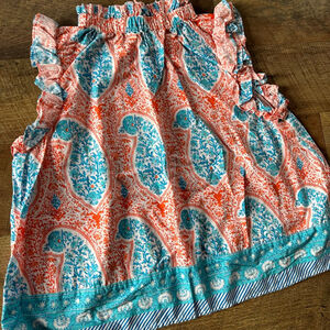 Women's Crown & Ivy Tank Top XL Orange Blue Paisley Ruffle